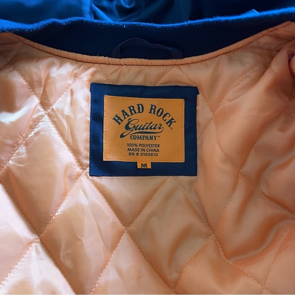 Hard Rock Quilted Bomber Jacket Navy - Size Medium - Picture 10 of 12